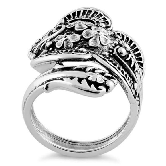 925 STERLING SILVER Flowers Spoon Ring - Picture 15 of 16
